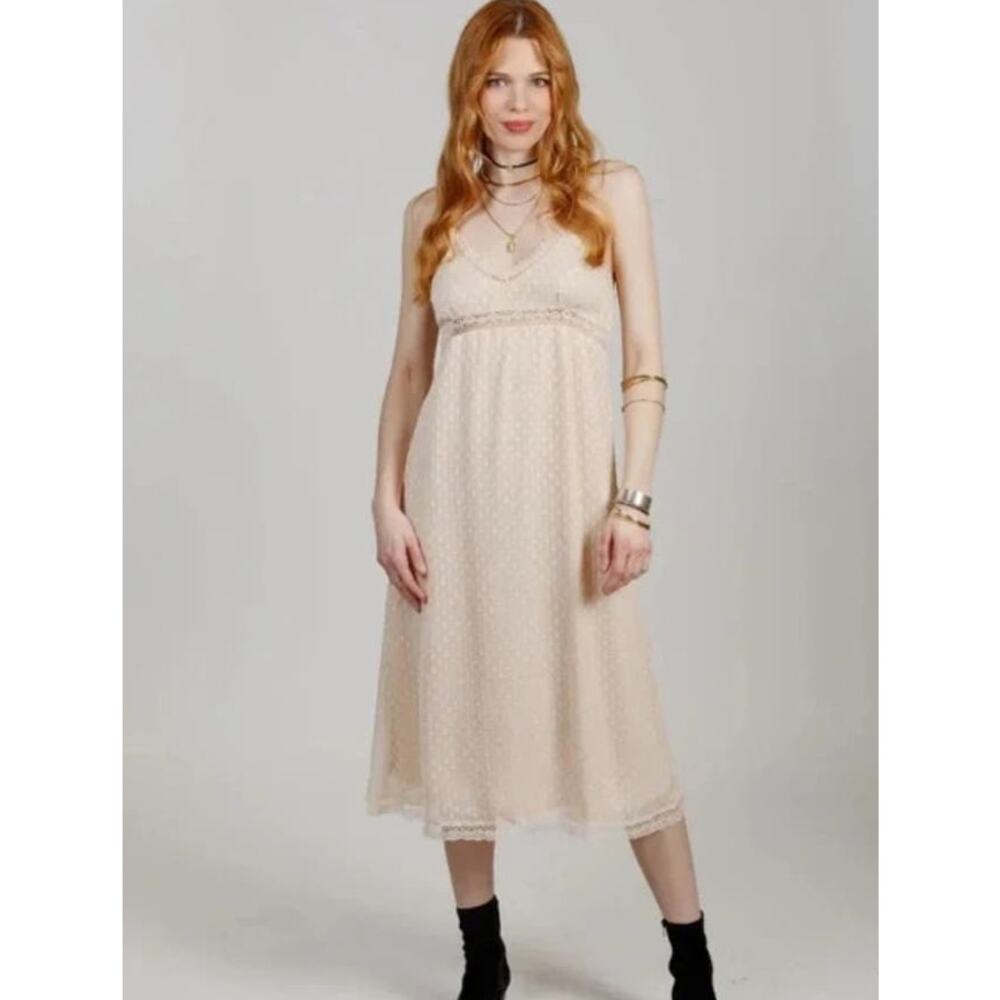 Band of the Free Blush Ivory Lace and Dots Slip Dress - M